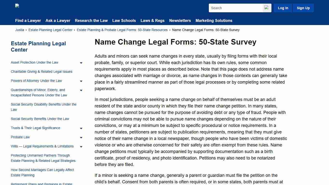 Name Change Legal Forms: 50-State Survey | Estate Planning Legal Center | Justia